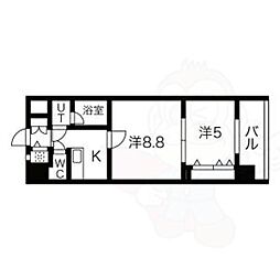 JR大阪環状線 芦原橋駅 徒歩4分の賃貸マンション 4階2Kの間取り