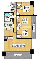 Osaka Metro千日前線 桜川駅 徒歩7分の賃貸マンション 2階3LDKの間取り