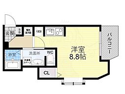 南海線 難波駅 徒歩8分の賃貸マンション 6階ワンルームの間取り