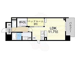 Osaka Metro谷町線 谷町四丁目駅 徒歩5分の賃貸マンション 11階1LDKの間取り