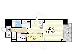 Osaka Metro谷町線 谷町四丁目駅 徒歩5分の賃貸マンション 15階1LDKの間取り