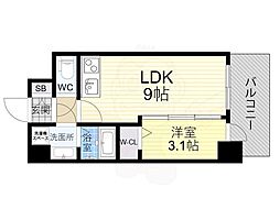 阪神なんば線 桜川駅 徒歩5分の賃貸マンション 2階1LDKの間取り