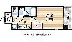 阪神なんば線 桜川駅 徒歩4分の賃貸マンション 12階1Kの間取り
