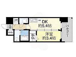 JR大阪環状線 大正駅 徒歩6分の賃貸マンション 12階1DKの間取り