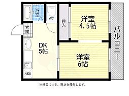 ソレイユ心斎橋 2DKの間取図画像