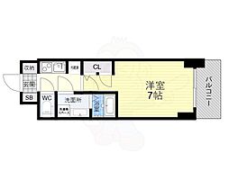 S-RESIDENCENambaDaikokuchoDeux 1Kの間取図画像
