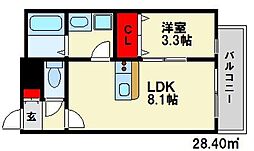 JR鹿児島本線 南福岡駅 徒歩4分の賃貸アパート 2階1LDKの間取り