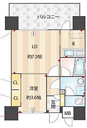 リアンシエルブルー東公園 2Kの間取図画像
