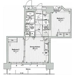 エステムプラザ天神EASTプレミアムタワー 1LDKの間取図画像