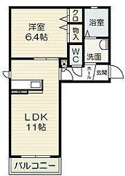 アウロラD 1LDKの間取図画像