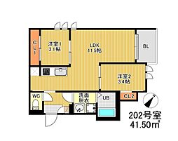 福岡市南区三宅3丁目アパート 2LDKの間取図画像