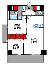 LexusGarden箱崎タワーズEAST 2LDKの間取図画像