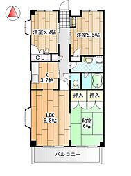 イーストコート住吉 3階3LDKの間取り