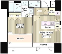 パークリュクス恵比寿 3階1LDKの間取り