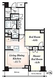 パークナード恵比寿 2LDKの間取図画像