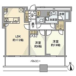 クレストプライムタワー芝 2LDKの間取図画像