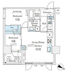 渋谷区東3丁目マンション 2LDKの間取図画像