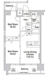 COMFORIA芝浦 2LDKの間取図画像