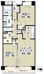 レジデンスシャルマン林試の森 2LDKの間取図画像