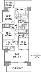プラウド駒場 3LDKの間取図画像
