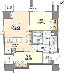 ジオグランデ白金台 2LDKの間取図画像