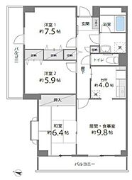 目黒本町マンション 3LDKの間取図画像
