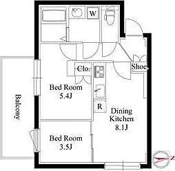 グランパセオ自由が丘奥沢II 2DKの間取図画像