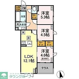 京王線 京王八王子駅 徒歩23分の賃貸アパート 2階3LDKの間取り