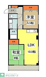JR中央線 西八王子駅 徒歩13分の賃貸マンション 3階2LDKの間取り