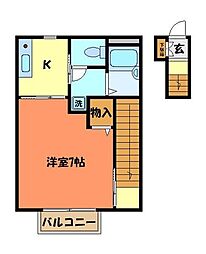 JR中央線 八王子駅 徒歩20分の賃貸アパート 2階1Kの間取り