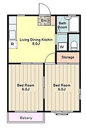 JR中央線 西八王子駅 徒歩19分の賃貸アパート 1階2DKの間取り