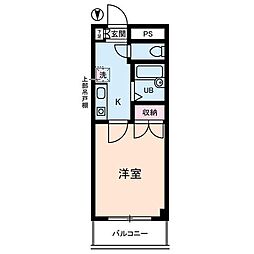 JR中央線 八王子駅 徒歩20分の賃貸マンション 4階1Kの間取り