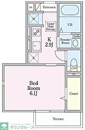 京王線 京王八王子駅 徒歩6分の賃貸アパート 1階1Kの間取り