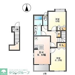 JR中央線 八王子駅 バス21分 浅川橋下車 徒歩8分の賃貸アパート 2階2DKの間取り