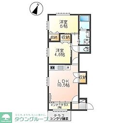 京王高尾線 北野駅 徒歩8分の賃貸アパート 1階2LDKの間取り