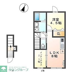 京王高尾線 北野駅 徒歩8分の賃貸アパート 2階1LDKの間取り