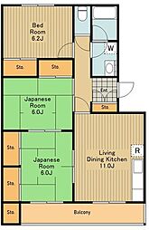 京王線 京王八王子駅 徒歩19分の賃貸マンション 2階3LDKの間取り