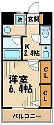 JR横浜線 八王子みなみ野駅 徒歩5分の賃貸マンション 2階1Kの間取り