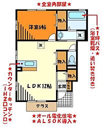 JR中央線 八王子駅 バス15分 大谷町下車 徒歩5分の賃貸アパート 1階1LDKの間取り