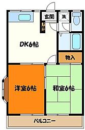 JR中央線 西八王子駅 徒歩11分の賃貸アパート 1階2DKの間取り