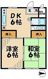 京王相模原線 南大沢駅 徒歩22分の賃貸アパート 1階2DKの間取り