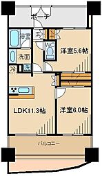 京王線 府中駅 徒歩3分の賃貸マンション 12階2LDKの間取り