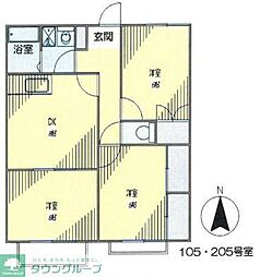 OMTERRACE日野 205 2階3LDKの間取り