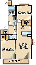 JR中央線 豊田駅 徒歩19分の賃貸アパート 1階2LDKの間取り