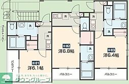 JR八高線 拝島駅 徒歩16分の賃貸アパート 3階1Kの間取り