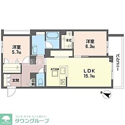 セントリビエ南平 2LDKの間取図画像