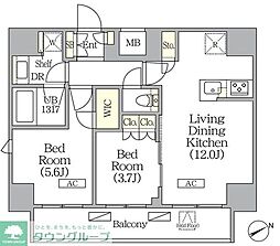 ジオエント町屋 11階2LDKの間取り