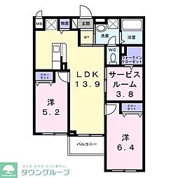アリーサコート セント 2LDKの間取図画像