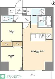 クラリティア西日暮里 10階2LDKの間取り