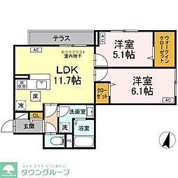 セレスティア興野 3階2LDKの間取り